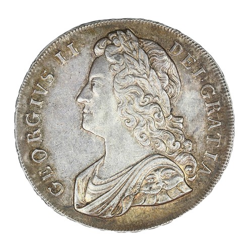 54 - George II, 1739, Crown. Roses in angles. Pleasing and attractively toned with underlying mint brilli... 