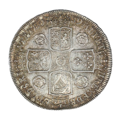 54 - George II, 1739, Crown. Roses in angles. Pleasing and attractively toned with underlying mint brilli... 