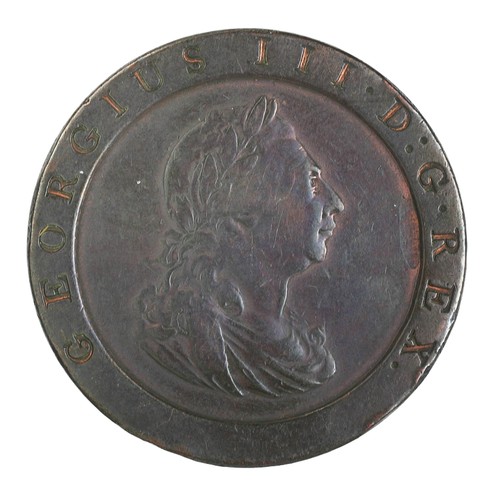 71 - George III, 1779, 'Cartwheel' Penny. 11 leaves in wreath. Nice tone with hints of lustre. A solid F ... 