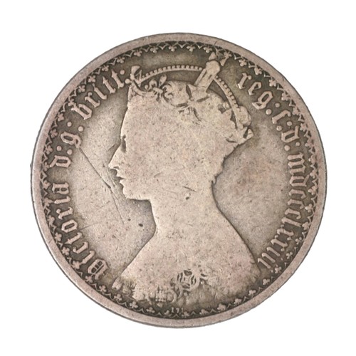 130 - Victoria, 1873, Gothic Florin. mdcclxxiii Die 171. Some nice toning but flat shield and portrait. VG... 