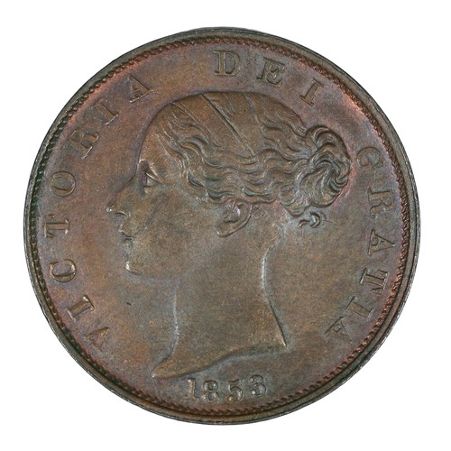 187 - Victoria, Half Penny. 1853. Young head. Dots on shield. GEF, Some lovely lustre toning on the revers... 