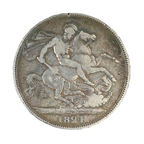 90 - George IV, 1821, Crown. SECUNDO. Obvesrse with some good detail for F; Small edge knock. Some nice t... 