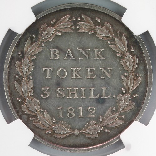 59 - George III, 1812, Proof Bank of England 3 Shilling. Bare Head. Top leaf between 1 and G. Stunningn t... 