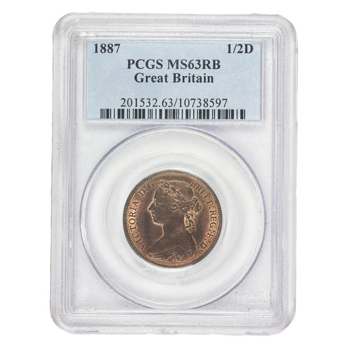 186 - Victoria, 1887, Half Penny. Fabulous PCGS graded MS63 RB with loads of lustre (S3956)