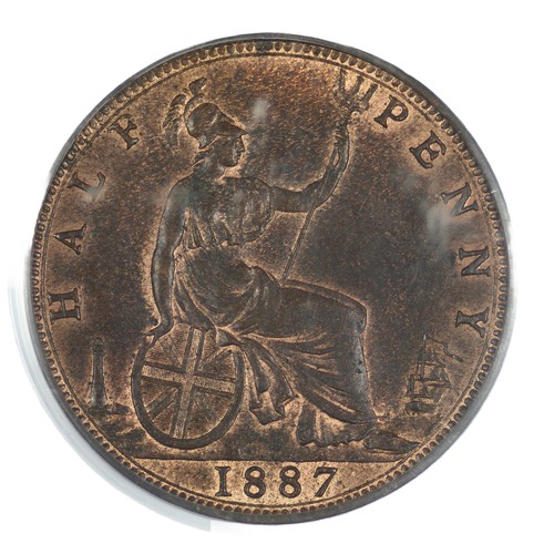 186 - Victoria, 1887, Half Penny. Fabulous PCGS graded MS63 RB with loads of lustre (S3956)