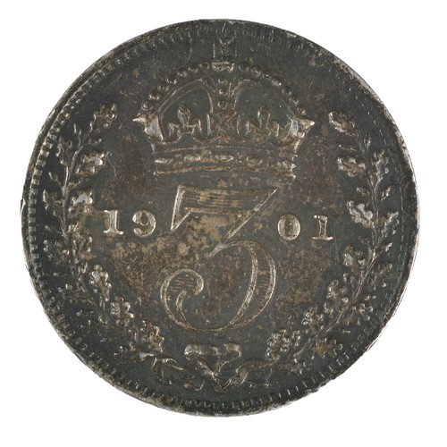 156 - Victoria, Threepence. 1901. Dark tone. EF (S3945)