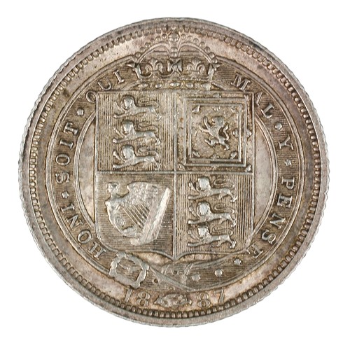 145 - Victoria, Sixpence. 1887. R/V in VICTORIA.  J.E.B below trunk. Shield in garter obverse. GEF/AUNC(S3... 