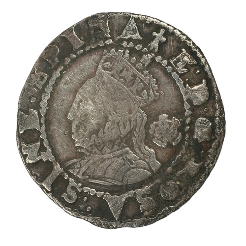 24 - Elizabeth I, Threehalfpence. 1572. mm. ermine. With rose and date. Smaller flan. GF (S2569)