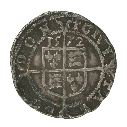 24 - Elizabeth I, Threehalfpence. 1572. mm. ermine. With rose and date. Smaller flan. GF (S2569)