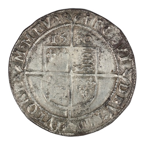 16 - Elizabeth I, Sixpence. 1580. mm. Latin cross. Fifth issue larger bust. GF with a weakness on shield.... 