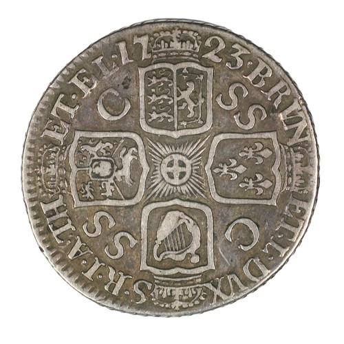 45 - George I, Shilling. 1723. First bust. SSC in angles. Fine (S3647)