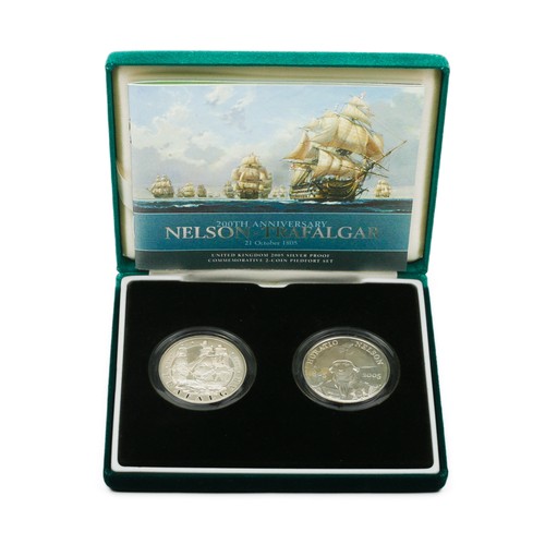 225 - Elizabeth II Five Pound Silver Proof Coins. 2005. 200th Anniversary Nelson Trafalgar Commemorative 2... 