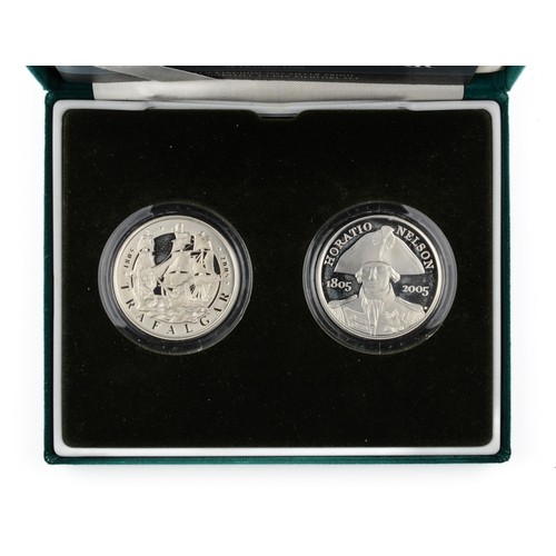 225 - Elizabeth II Five Pound Silver Proof Coins. 2005. 200th Anniversary Nelson Trafalgar Commemorative 2... 