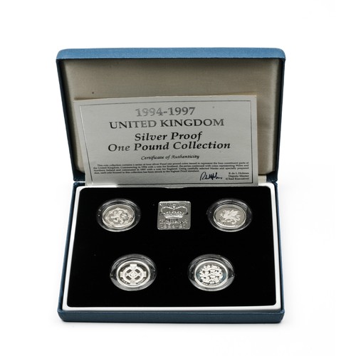 235 - Elizabeth II One Pound Coins, Silver Proof. 1994-1997. 4 Coin Set. (S4337, S4338, S4339, S4340), FDC... 