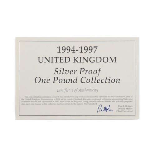 235 - Elizabeth II One Pound Coins, Silver Proof. 1994-1997. 4 Coin Set. (S4337, S4338, S4339, S4340), FDC... 