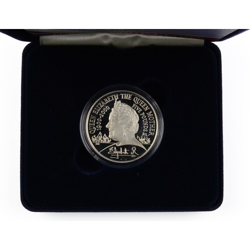 228 - Elizabeth II Silver Centenary Crown Five Pounds. 2000. Queen Elizabeth The Queen Mother Centenary Ye... 