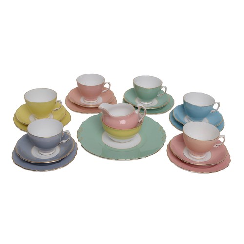 11 - Colclough Harlequin Tea Set for 6, including sandwich plate, milk jug and sugar bowl.