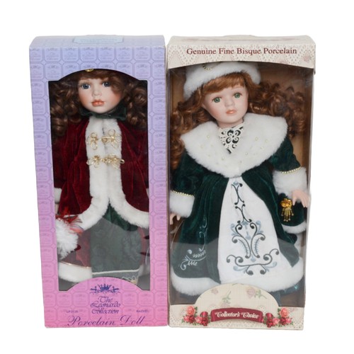 14 - Collection of Porcelain Dolls. Includes:
- Collector's Choice Fine Bisque Porcelain. Boxed.
- The Kn... 