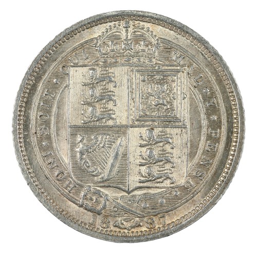 142 - Victoria, Sixpence. 1887. Jubilee head. J.E.B. initials below trunk, Shield in garter. Nice bright E... 