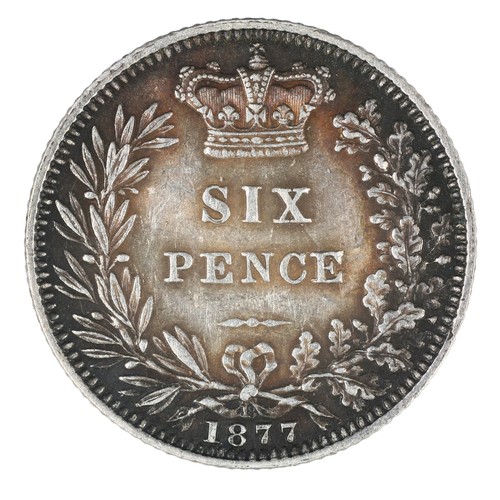 141 - Victoria, Sixpence. 1877. Die number 18. Dark toning VF (S3910)