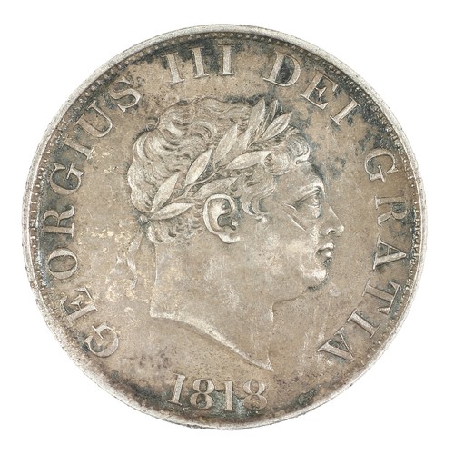 58 - George III, Half Crown. 1818.  Some dark tones and a darker patch on reverse and a scratch on cheekb... 