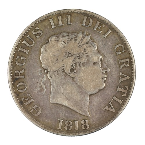 57 - George III, Half Crown. 1818. Clear portrait outline but no hair detail. VG/NF (S3789)