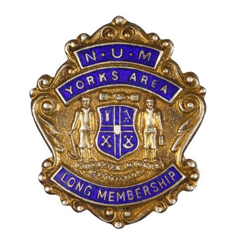 61 - National Union of Mineworkers Long Membership Badge. Yorks area. Silver gilt and enamel. Birmingham ... 