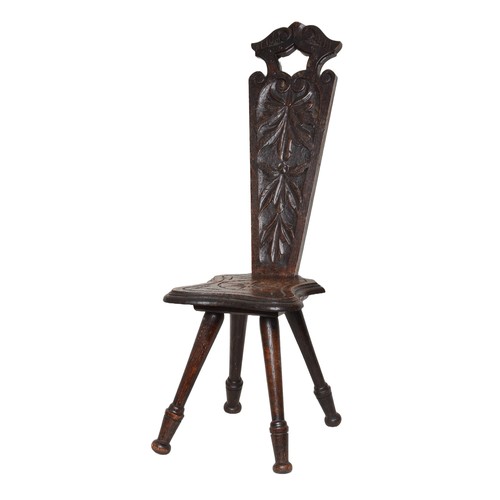 41 - Carved Oak Welsh Spinning Chair. Approx. 86cm high.