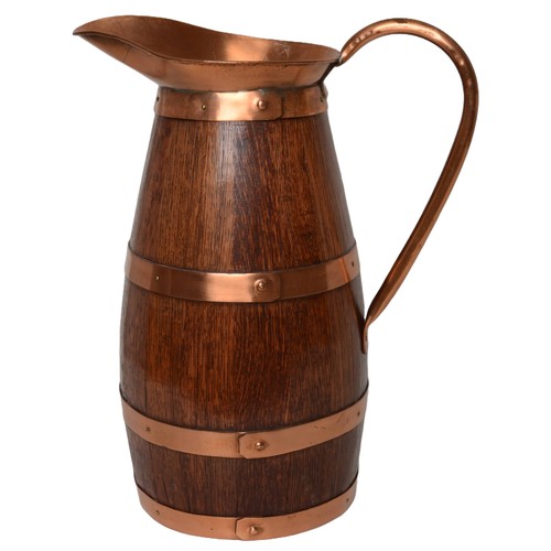 44 - Oak and Copper-Bound Large Jug. Approximately 47cm high.