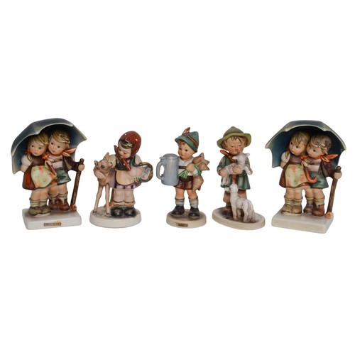 31 - Collection of 4 Hummel and 1 Friedel Figures. As found with some damage/repairs