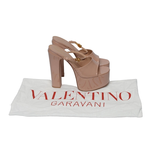 123 - Valentino Garavani Platform Open-toe Heels. Nude pink in colour, Size 40.