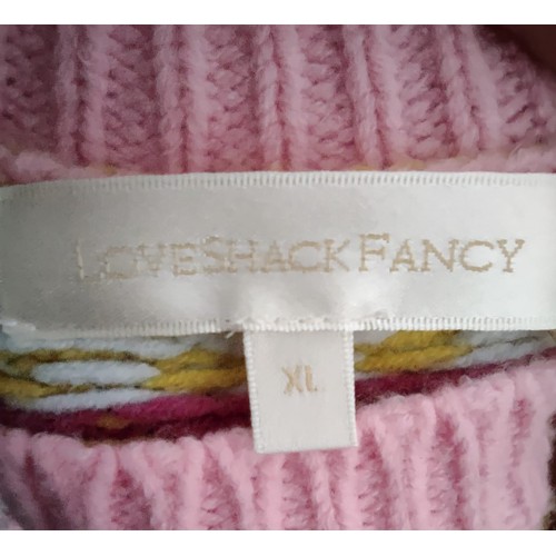 148 - Love Shack Fancy Knitted Jumper. Size XL. Pink with colourful pattern and bead embellishment. Pre-lo... 