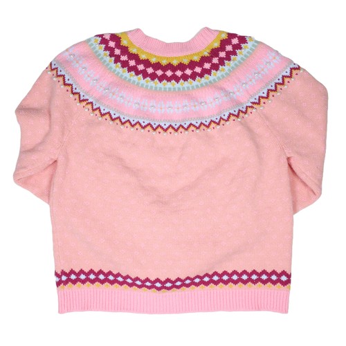 148 - Love Shack Fancy Knitted Jumper. Size XL. Pink with colourful pattern and bead embellishment. Pre-lo... 