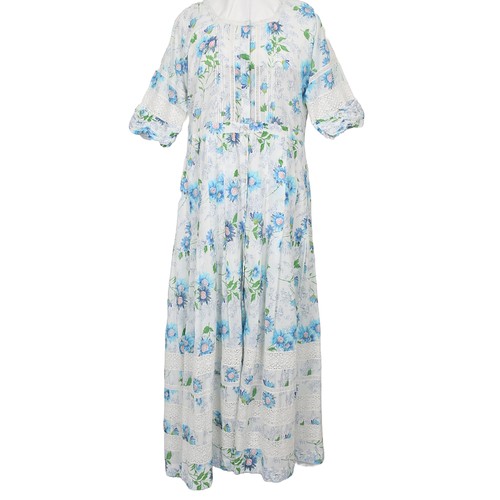 151 - Love Shack Fancy Maxi Dress. Size XXL. White with blue flowery print. Pre-loved, very good condition