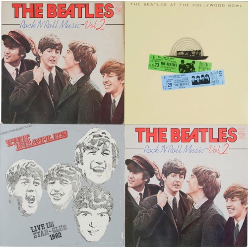 Collection of 4 The Beatles LPs

Includes:
The Beatles At The Hollywood Bowl - EMTV4, 0C062-06377, Rock 'N Roll Music Vol.2 - MFP 50507 (x2) and Live Im Star-Club 1962 (German pressing) - BI 15223

Discs are generally VG+ to Ex and sleeves are VG+