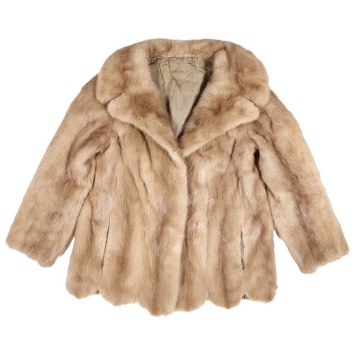 96 - Vintage Fur Coat with Scalloped Edge to Hem. Light brown. No labels but approx. size 8-10.