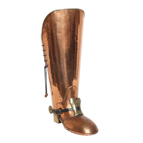 60 - Novelty Copper-Plated Boot Umbrella/Walking Stick Stand. Approx. 58cm high.