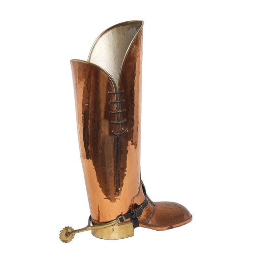 60 - Novelty Copper-Plated Boot Umbrella/Walking Stick Stand. Approx. 58cm high.