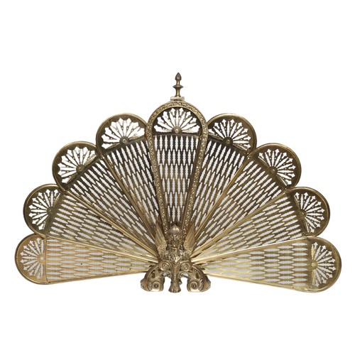 61 - Brass Peacock Fire Guard. Fans are retractable for easy storage when not in use.