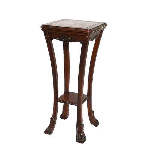 94 - Tall Wooden Plant Stand with Inset Marble Top. 94cm high by 42cm wide/deep.