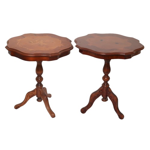 89 - Two Occasional/Side Tables. Laquered tops with pattern. 58cm and 60cm high respectively.