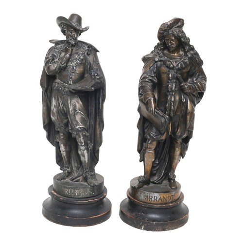 30 - A Pair of Spelter Figures: Rubens and Rembrandt. Standing approximately 44cm high. Damage to Rembran... 