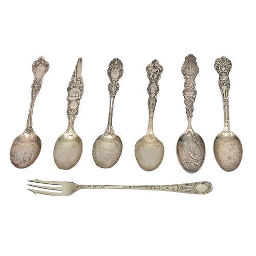 89 - Interesting Collection of Six American Sterling Silver Teaspoons. Each spoon is different:
1 - Marke... 