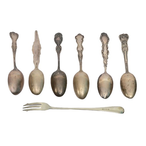 89 - Interesting Collection of Six American Sterling Silver Teaspoons. Each spoon is different:
1 - Marke... 