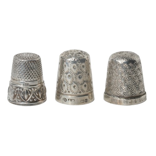 95 - Collection of 3 Assorted Sterling Silver Thimbles.
1 - Six-pointed star on dome and decorated band; ... 