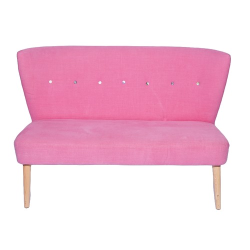 14 - Deisgners Guild Furniture Small Pink Settee with Flower Pattern to Back. Approximately 128cm wide by... 