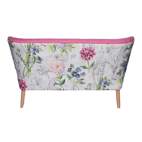 14 - Deisgners Guild Furniture Small Pink Settee with Flower Pattern to Back. Approximately 128cm wide by... 