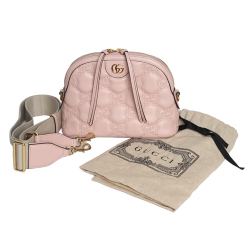 62 - Gucci Shoulder Bag. Pink with neutral canvas strap. Excellent condition with no marks to inside lini... 