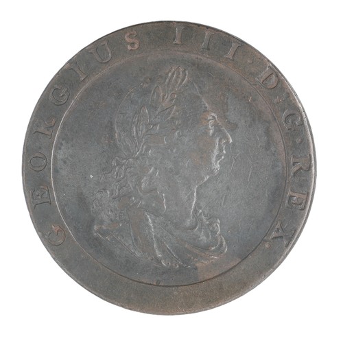 28 - George III, Cartwheel Penny 1D, 1797. 11 leaves in wreath obverse. Nice even tone. VF (S3777)