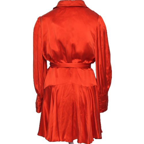 57 - Zimmermann Red 100% Silk Mini Wrap Dress. Long-sleeved with zip cuffs at wrists. No size label but a... 